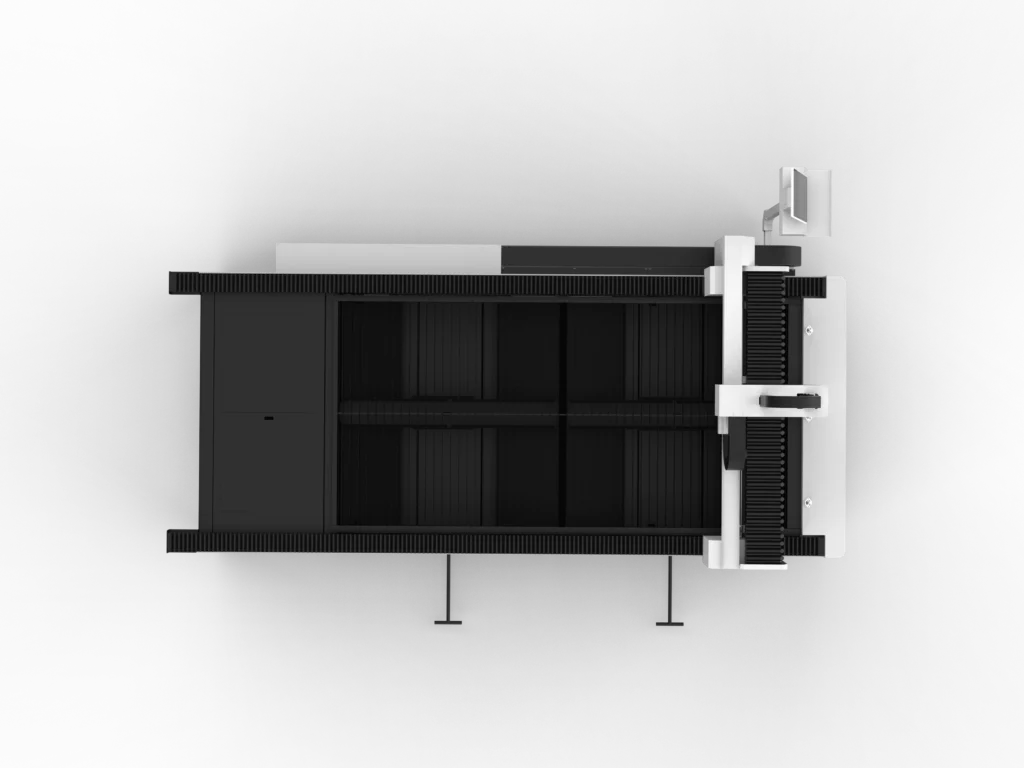 Top-down view of standard single-table fiber laser cutting machine