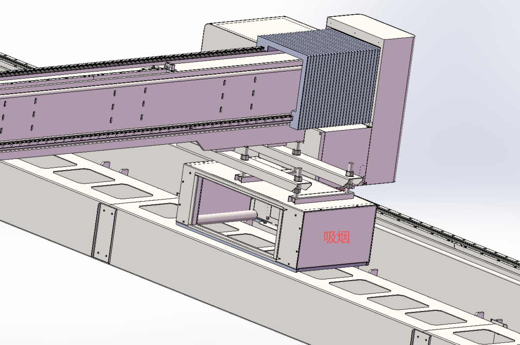 Follow-up suction dust extraction module on gantry laser cutter